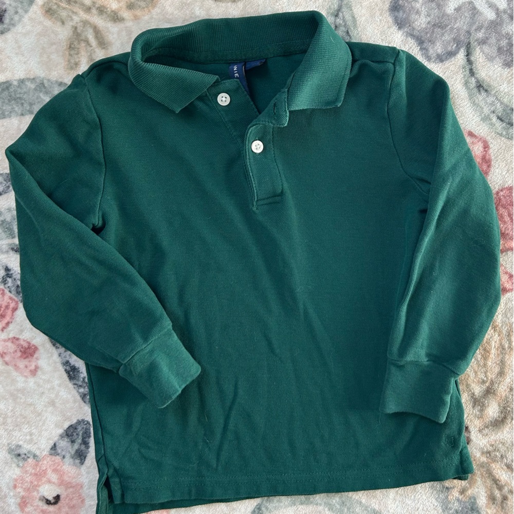 Janie & Jack Emerald Green Long Sleeve Pique Polo